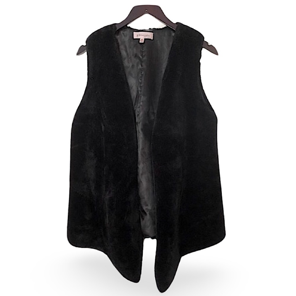 Philosophy Black Faux Fur Cozy Fuzzy Sleeveless Vest Size Medium